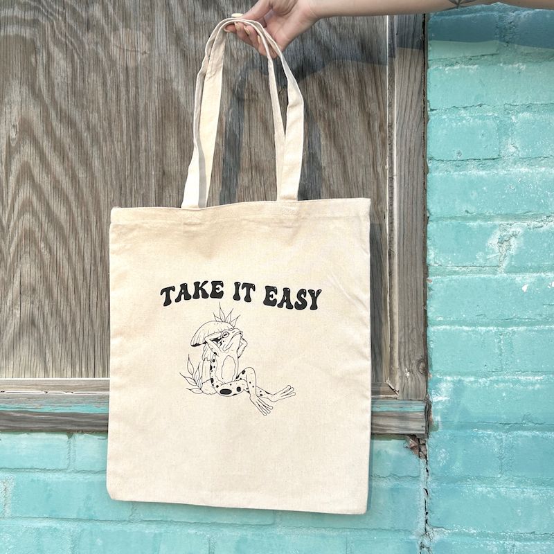 Take it Easy Frog Canvas Tote