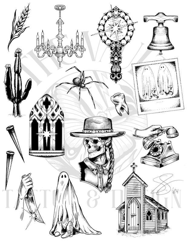 Western Gothic Tattoo Design Framed Prints